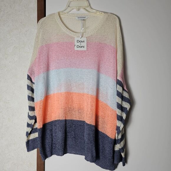 Nwt Davi & Dani Striped Colorblock Lightweight Knit Sweater Women's Size Large - Picture 1 of 5
